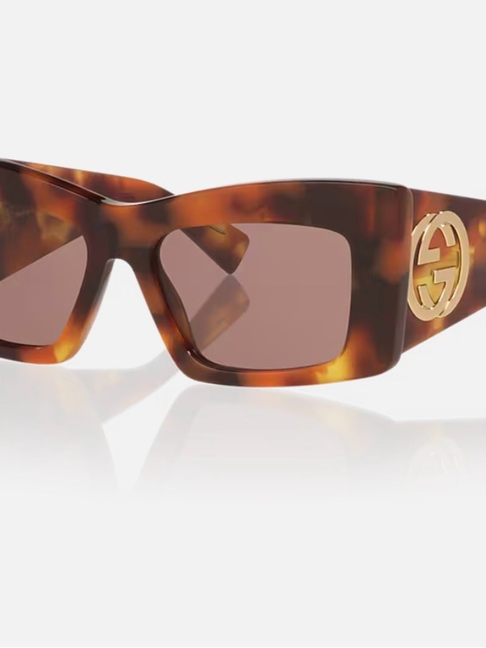 Authentic Gucci Women's Tortoiseshell Rectangular Sunglasses with Gold GG Accent